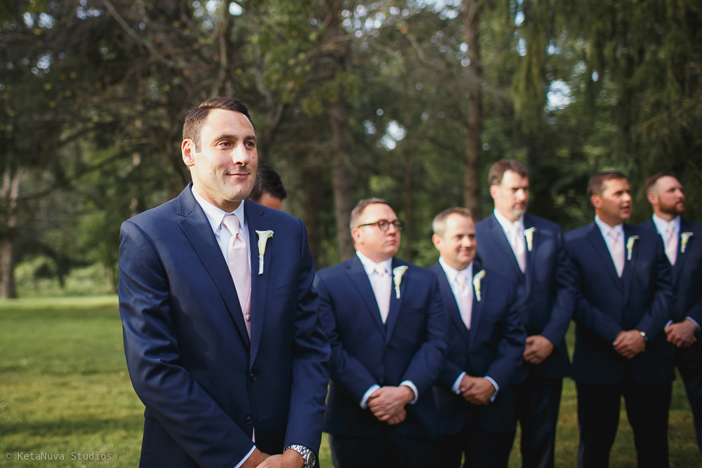 Perona Farms wedding - reaction on the groom's face when he sees his bride. 