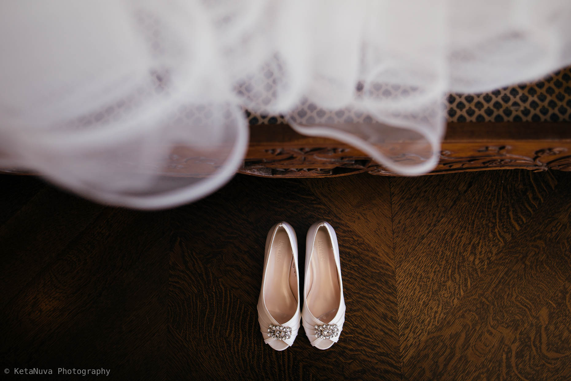 Creative picture of wedding shoes. 