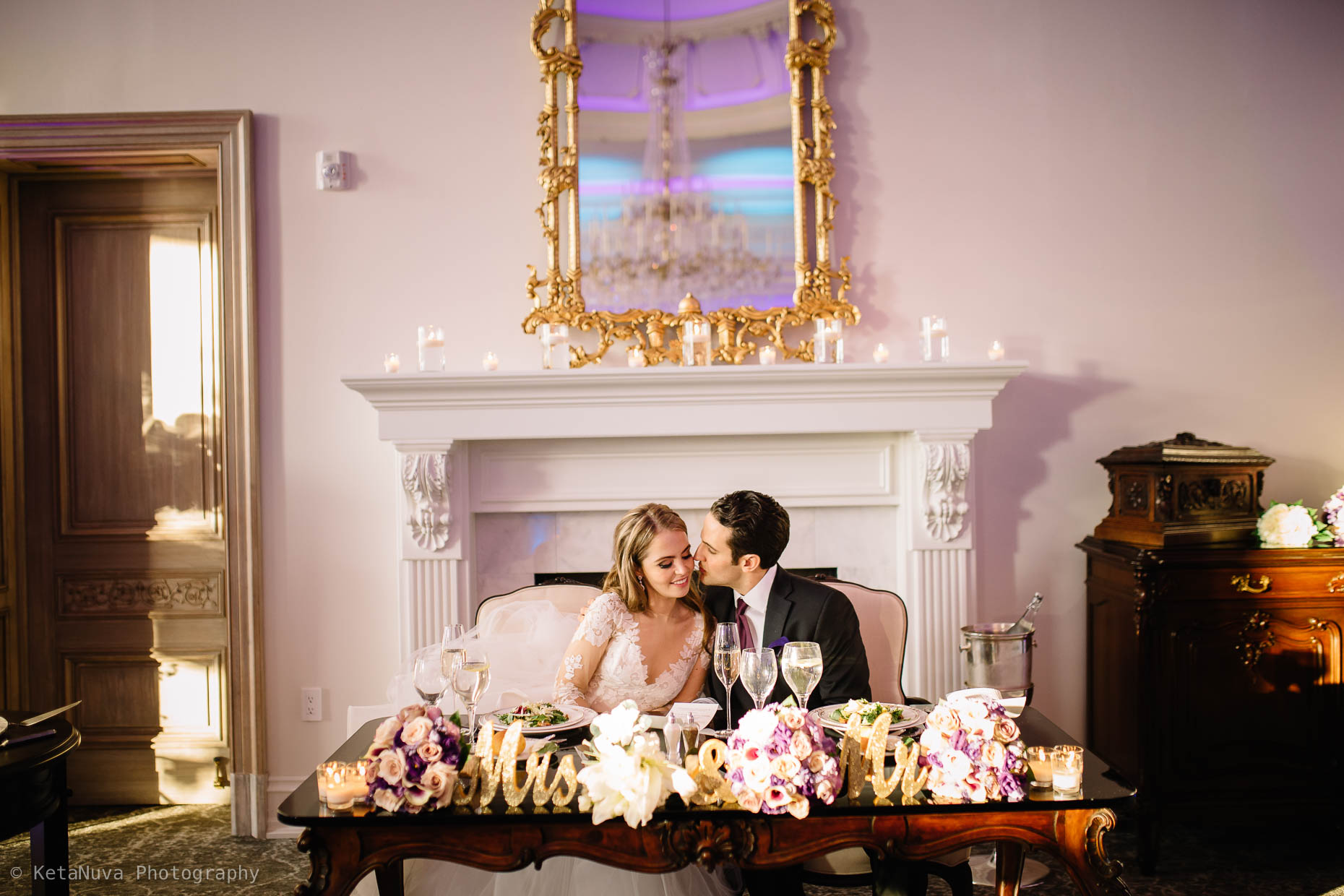 An intimate moment between the bride and the groom. 